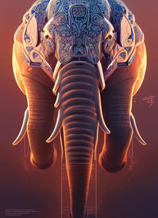 Image similar to symmetry!! portrait of a hybrid robot elephant, floral! horizon zero dawn machine, intricate, elegant, highly detailed, digital painting, artstation, concept art, smooth, sharp focus, illustration, art by artgerm and greg rutkowski and alphonse mucha, 8 k