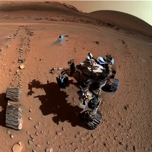 Prompt: dashcam footage of an alien on Mars, taken by Curiosity rover