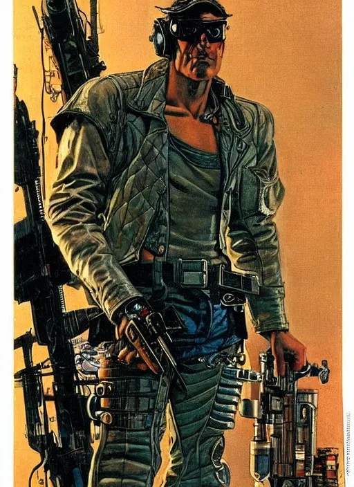 Prompt: cyberpunk mercenary. portrait by clyde caldwell and jean giraud and anton otto fischer and will eisner and gil elvgren