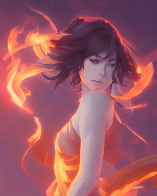 Image similar to the goddess of fire, spunk and intense beauty, full shot, atmospheric lighting, detailed face, by makoto shinkai, stanley artgerm lau, wlop, rossdraws