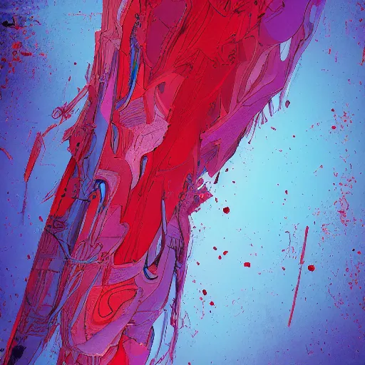 Image similar to the brittle. digital painting, vertical, intricate, beautiful, detailed, grunge, illustration, abstract art trending on artstation. blue, dark red, violet color scheme, darker bottom gradient