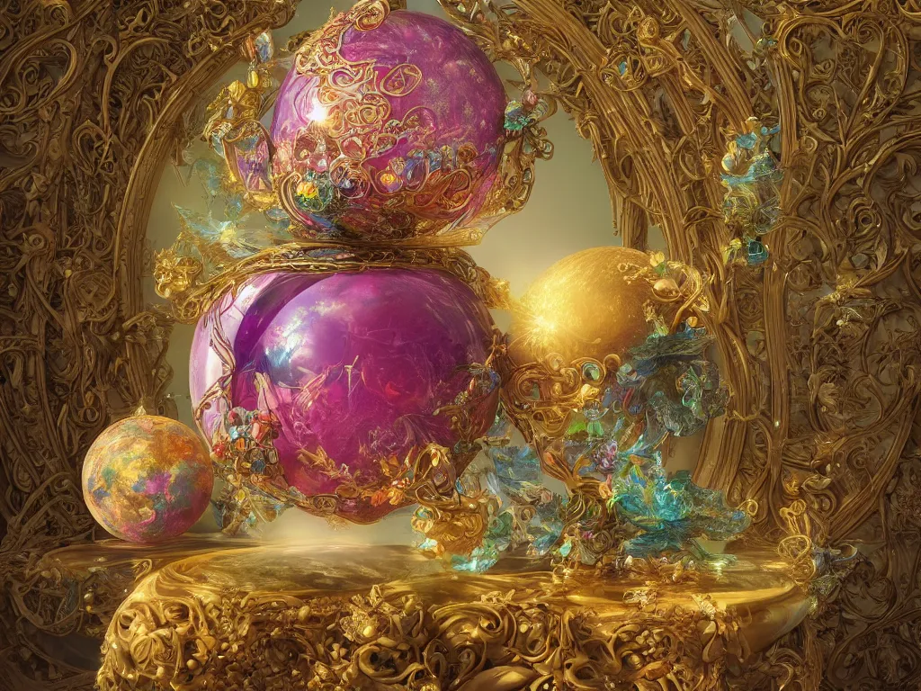 Image similar to 3d render, Sunlight Study, The orb of truth by Hans Zatzka and Jan Davidsz de Heem and ((((Lisa Frank)))), Art Nouveau, 8k, extreme detail, sharp focus, octane render