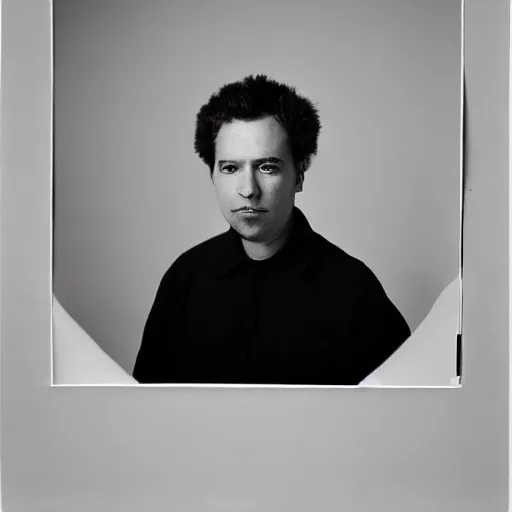 Image similar to A large-format portrait of a man behind a white backdrop, spot-lighting, depth of field, high contrast, black and white