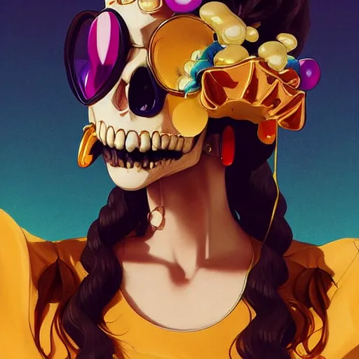 Image similar to anime skull portrait woman balloons, marge simpson, elegant, highly detailed, hard shadows and strong rim light, art by jc leyendecker and atey ghailan and sachin teng
