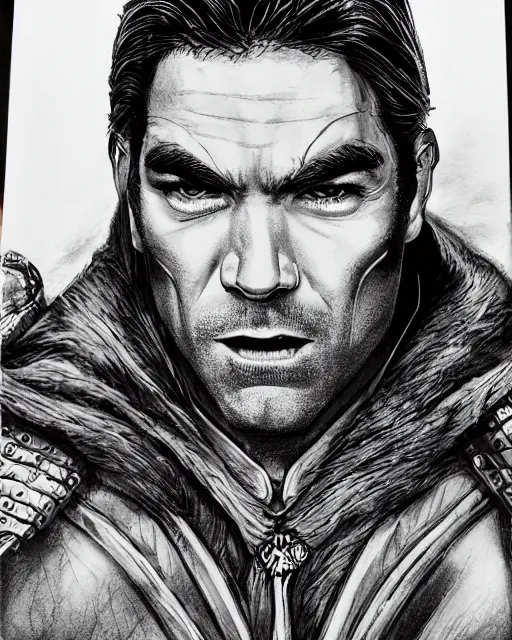 Image similar to an epic dramatic portrait of smirking blonde antony starr as the homelander, manga art, inked, detailed face, smiling like a jerk, epic art, trending on artstation, deviantart, high detail, high definiton, ultra realistic, hyper realistic, photo realistic, 4 k uhd