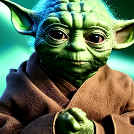 Image similar to 8k HDR hyperrealism stunning portrait photo of Yoda cosplaying as Star Trek: The Next Generation Captain