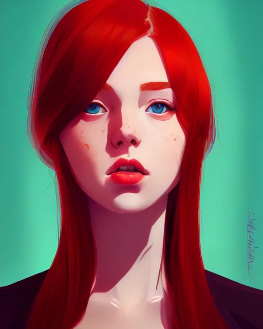 Prompt: a detailed portrait of a beautiful! woman with red hair and freckles by ilya kuvshinov, digital art, dramatic lighting, dramatic angle