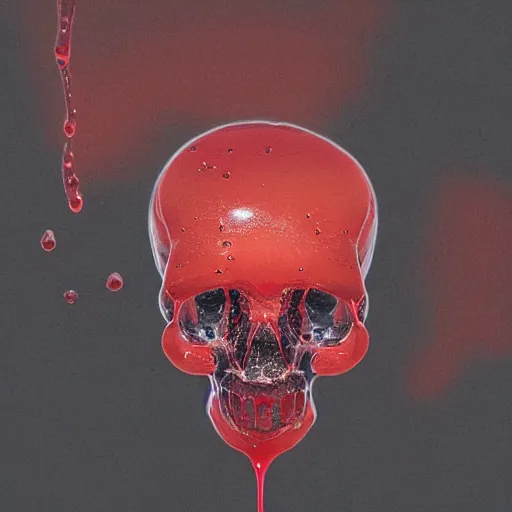 Image similar to transparent red liquid dripping inside in a transparent skull, alexander fedosav