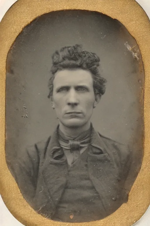 Image similar to a tintype photo of a man with crazy hair