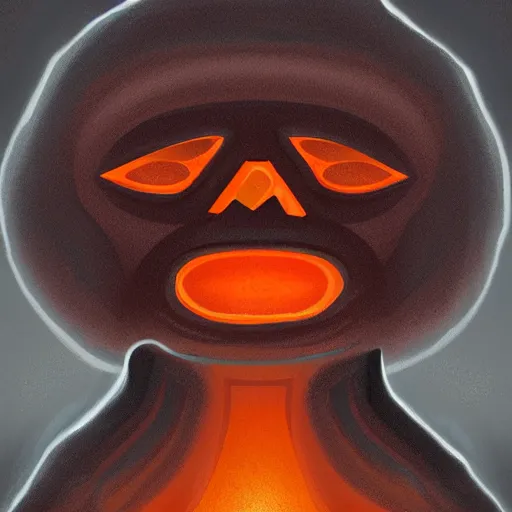 Prompt: a baby magma golem, dark grey and orange colours, digital art, detailed