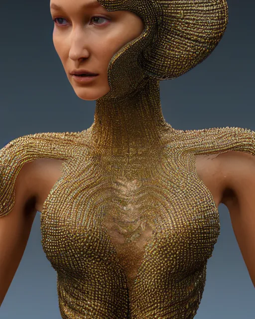 Image similar to a highly detailed metahuman 4 k close up render of an alien goddess bella hadid statue in iris van herpen dress schiaparelli in diamonds crystals swarovski and jewelry iridescent in style of alphonse mucha gustav klimt trending on artstation made in unreal engine 4