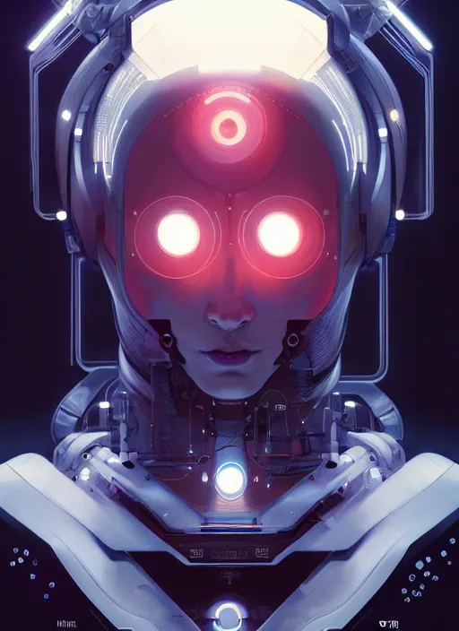 Image similar to symmetry!! portrait of robotic scientist, tech wear, scifi, glowing lights!! intricate elegant, highly detailed, digital painting, artstation, concept art, smooth, sharp focus, illustration, art by artgerm and greg rutkowski and alphonse mucha