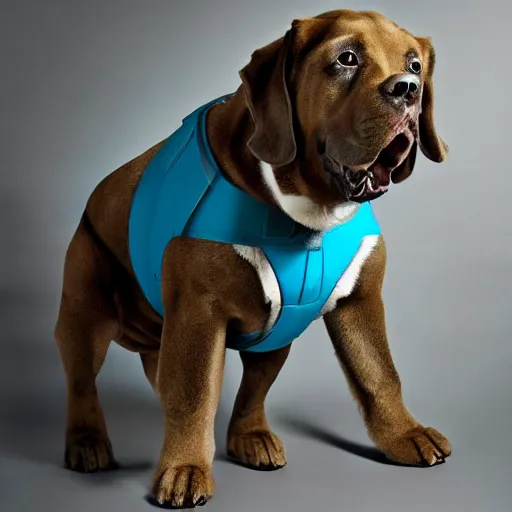 Prompt: a photograph of a huge dog in space made of turquoise colored crystals