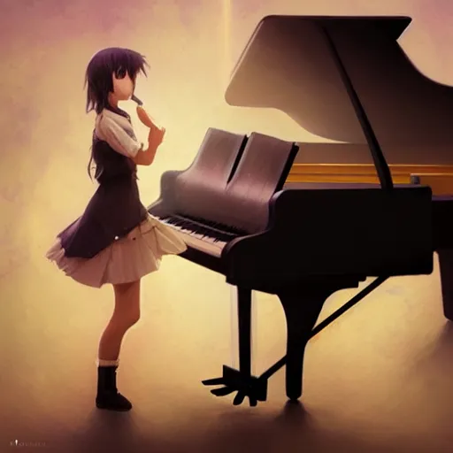 Image similar to anime girl Playing the Piano instrument , digital Art, Greg rutkowski, Trending cinematographic artstation