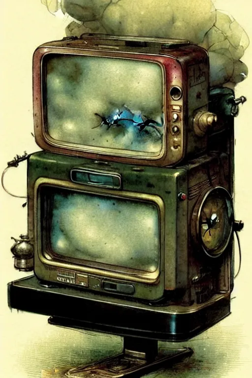 Image similar to (((((1950s steam powered TV . muted colors.))))) by Jean-Baptiste Monge !!!!!!!!!!!!!!!!!!!!!!!!!!!