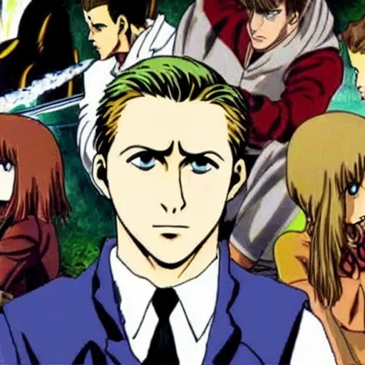 Image similar to ryan gosling in 1 9 9 7 berserk anime