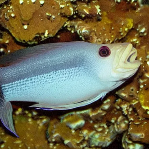 Prompt: a photo of a recently discovered fish that looks like donald trump