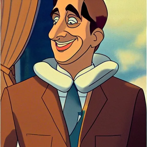 Image similar to steve carell in anastasia, don bluth animation, film still