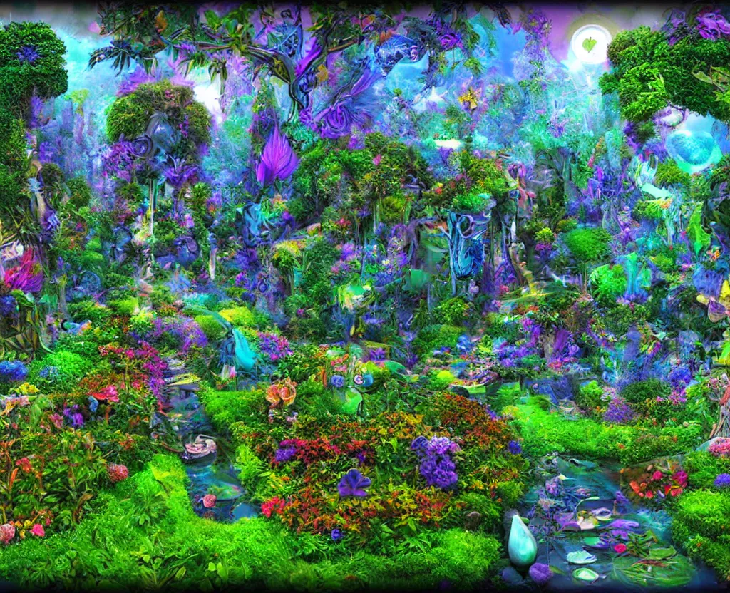 Image similar to techno - spiritual utopian garden, perfect future, award winning digital art