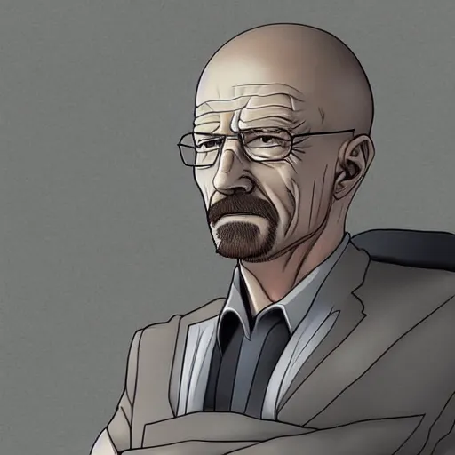 Image similar to Walter White from Breaking Bad in anime art style, highly detailed,