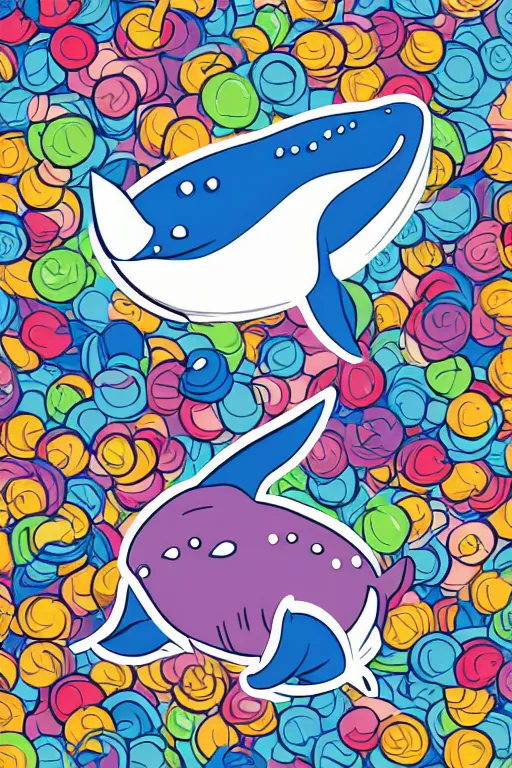 Image similar to Whale, sticker, anthropomorphic, colorful, fantasy, artstation, illustration, highly detailed, simple, smooth and clean vector curves, no jagged lines, vector art, smooth