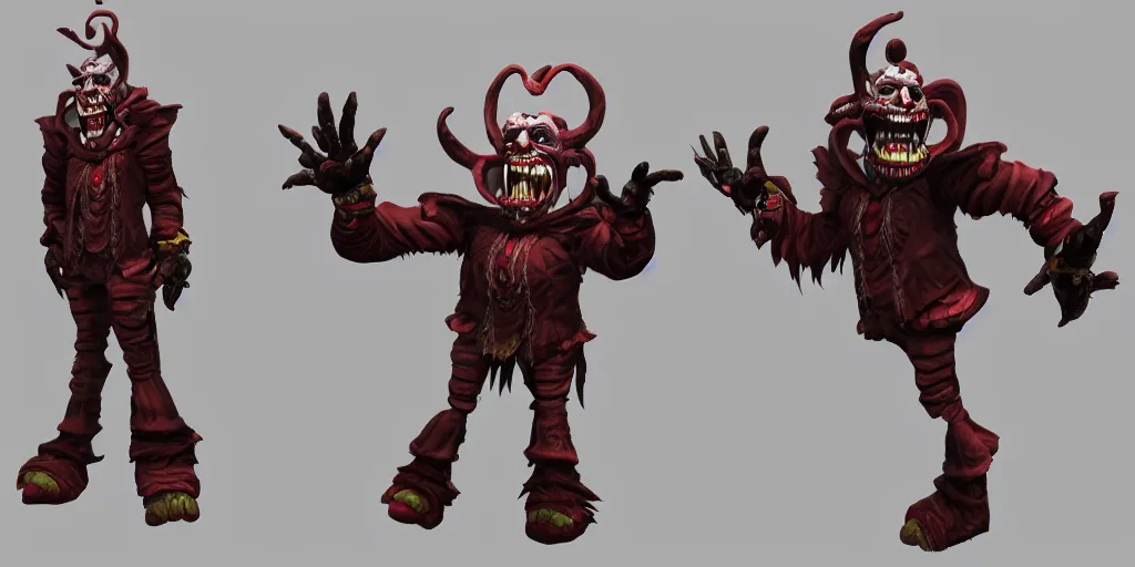 Image similar to a 3d sculpt of an evil circus clown animatronic, tim burton, world of warcraft, league of legends