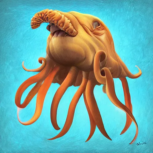 Image similar to A stunning digital painting of a walrus squid monster, professional digital art