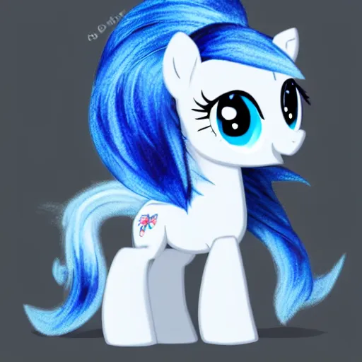 Prompt: a blue little pony with white hair, a picture by an gyeon, featured on deviantart, booru, superflat