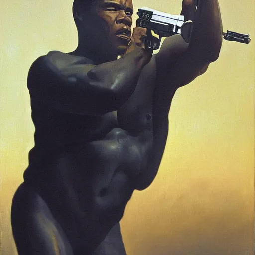 Prompt: Painting of OJ Simpson as The Terminator. Art by william adolphe bouguereau. During golden hour. Extremely detailed. Beautiful. 4K. Award winning.