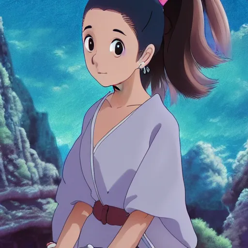 Image similar to ariana grande in spirited away, digital art, studio ghibli, anime, japan, beautiful