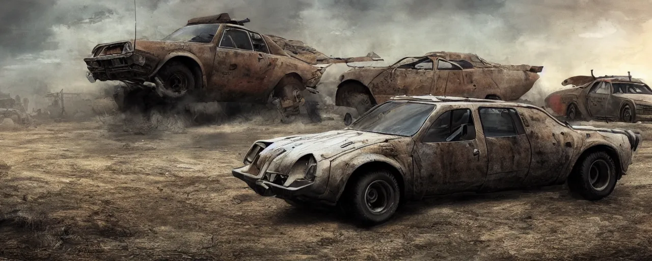Image similar to a lonely Dacia 1310 in Mad Max, artstation, concept art