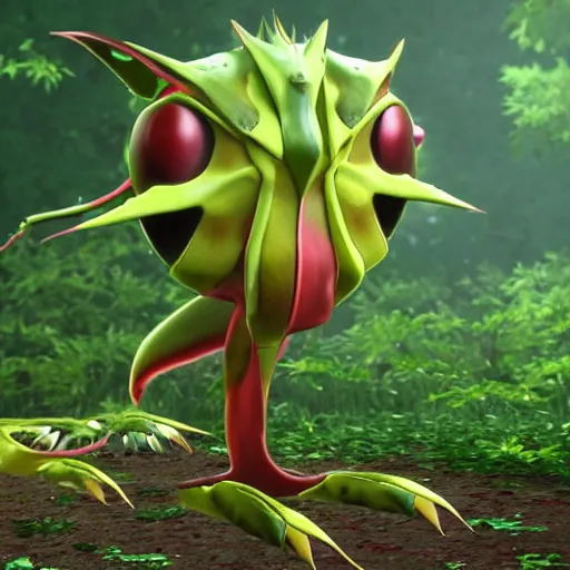 Prompt: a pokemon that looks like a dionaea muscipula, unreal engine.