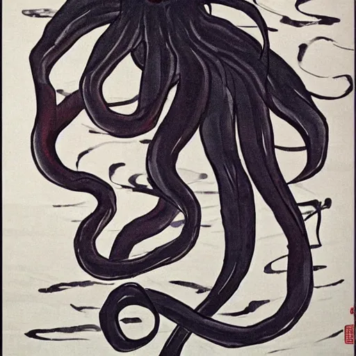 Image similar to cthulhu by qi baishi, chinese traditional painting