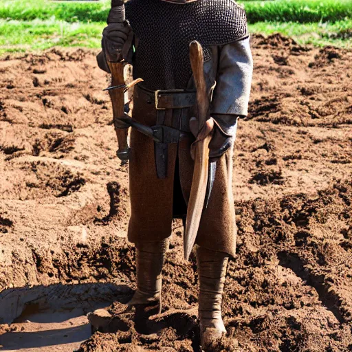 Prompt: Young medieval squire. Standing in the mud. Face closeup. Hyper realistic photo.