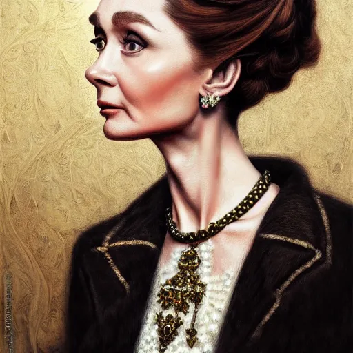 Image similar to audrey hepburn in peaky blinders, baroque painting, intricate, elegant, highly detailed, centered, digital painting, artstation, concept art, smooth, sharp focus, illustration, artgerm, tomasz alen kopera, peter mohrbacher, donato giancola, joseph christian leyendecker, wlop, boris vallejo