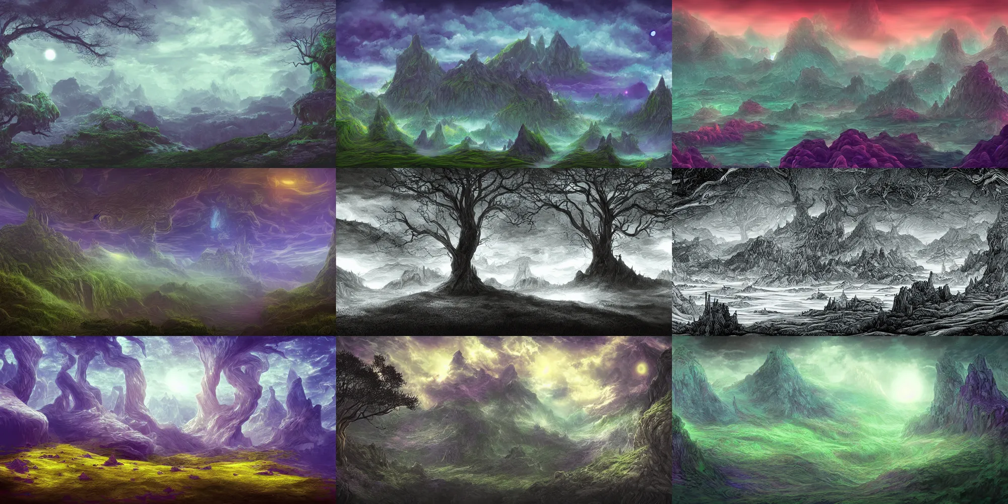 Prompt: deep cell shaded, mystical fantasy landscape