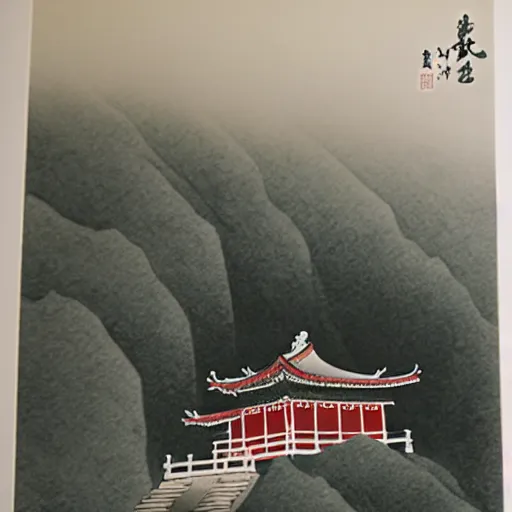 Prompt: zen temple on the mountain, ink