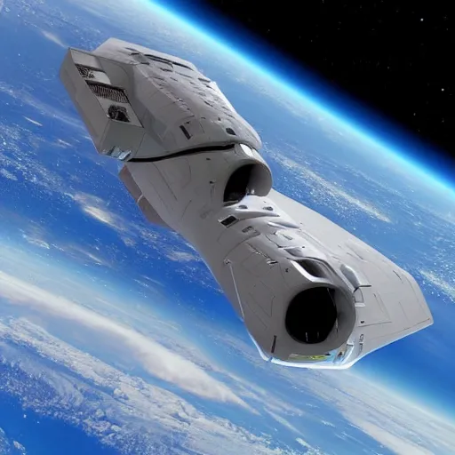 Image similar to a futuristic freighter spaceship in space