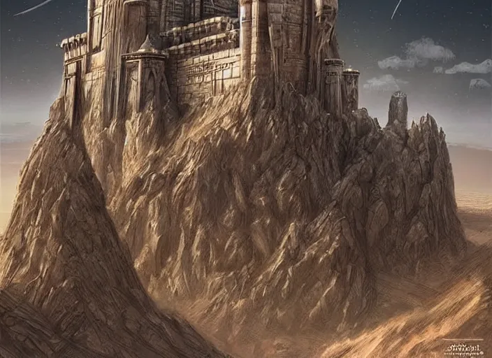 Prompt: vaders castle if he built it on tatooine, artwork, art station, fantasy art, realistic, menacing, intricate, detailed, stunning