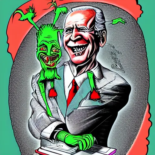 Image similar to freaky portrait of Joe Biden as Rat Fink by Ed 'Big Daddy' Roth and Junji Ito