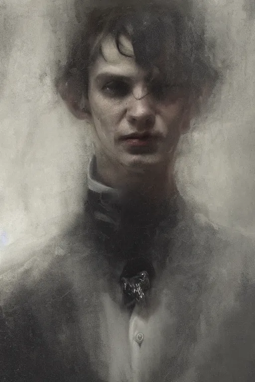 Prompt: detailed cinematic moody colors studio portrait of a possesed young victorian gentleman being controlled like a puppet, creepy evil vibe, high quality by jeremy mann, only one head single portrait