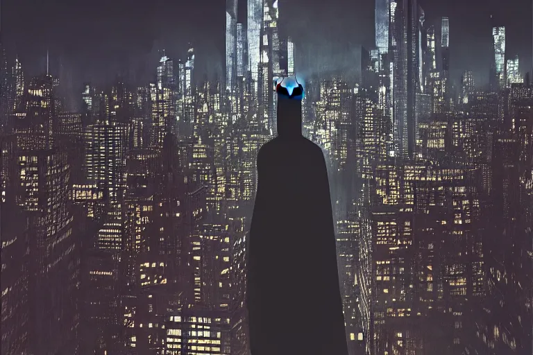 stunningly ominous, batman on a perch facing the city | Stable ...