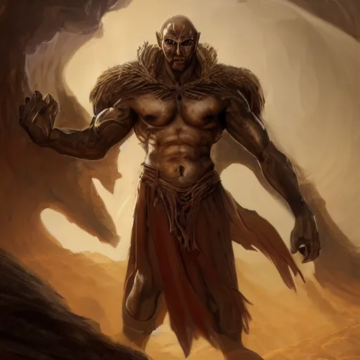 Prompt: dungeons & dragons avatar, fantasy concept art, classic portrait of a male daemon monk, stoic, gladiator, lost in time, outstretched demon wings, ( strong gargoyle - like features ), muscly, desert background, in the style of ruan jia, high detail, 8 k, uplit