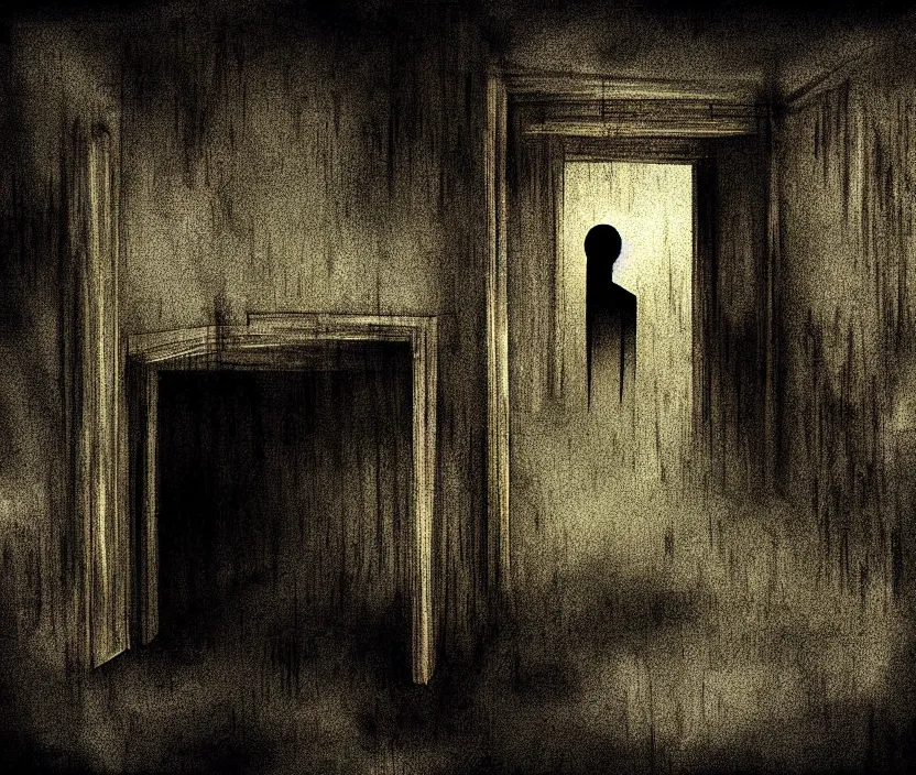 Prompt: good night horror dark noir vignette distortion digital painting