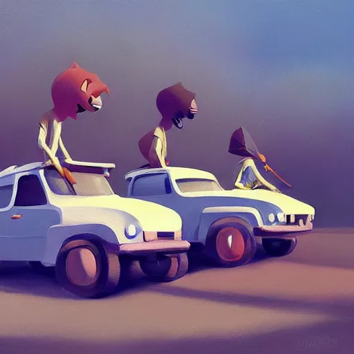 Prompt: goro fujita ilustration 4 x 4 car full of suitcases, painting by goro fujita, sharp focus, highly detailed, artstation