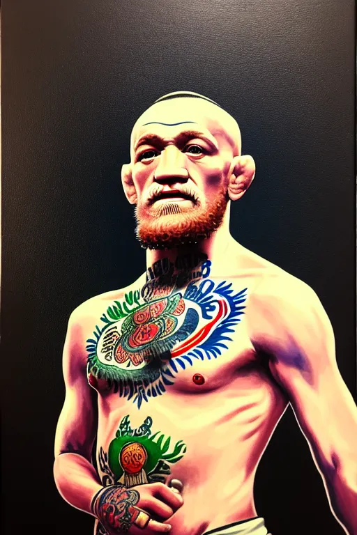 Prompt: full body portrait of conor mcgregor as mahatma gandhi, oil on canvas by william sidney mount, hindu art, great soul, irish folk, trending on artstation