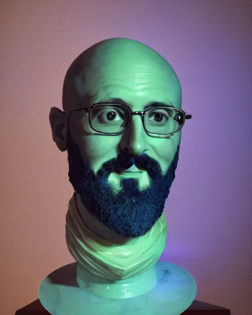 Image similar to a high quality photograph vsauce michael stevens as a roman marble bust. cinematic lighting.