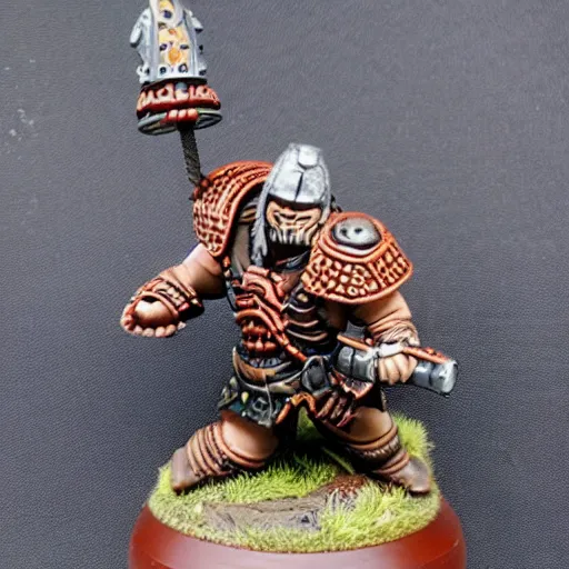 Prompt: miniature of a norse berserker playing blood bowl warhammer