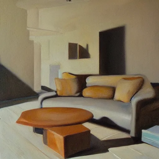 Image similar to the subtle shades of consciousness as a painting of a realistic scene, strong shadows, elegant, perfect shading, award - winning, striking, interior scene