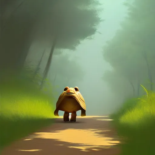 Image similar to Goro Fujita a tortoise walking through the forest, painting by Goro Fujita, sharp focus, highly detailed, ArtStation